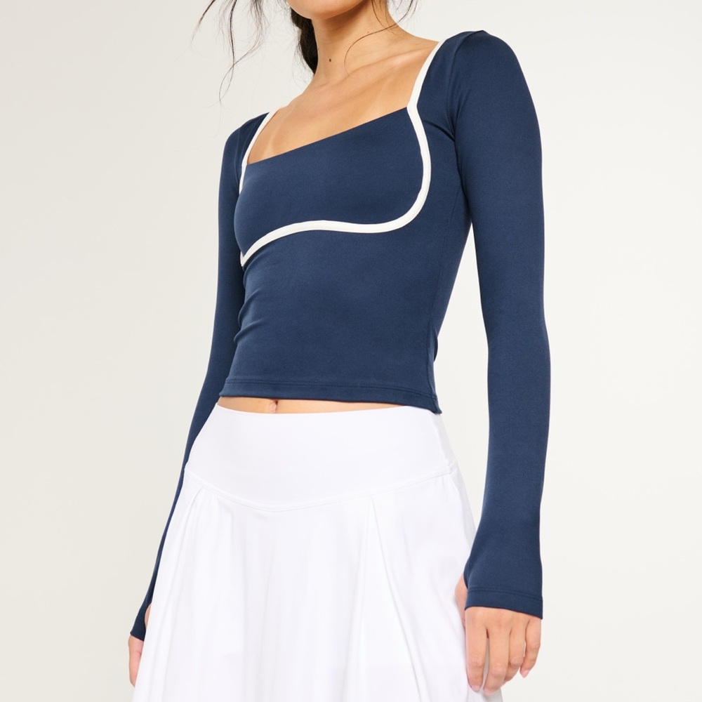 hollister gilly hicks navy blue active recharge under-bust long sleeve top